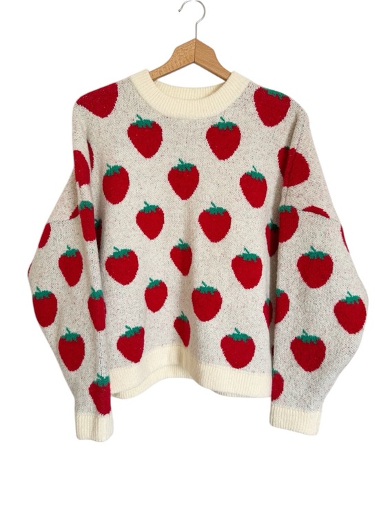 Lisa Says Gah Sweaters - Lisa Says Gah Ella Red Strawberry Cream Knit Cozy Pullover Sweater size M/L